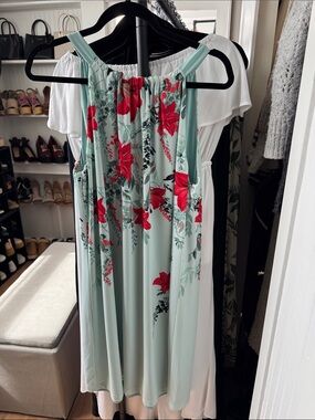 White House Black Market Reversible Mint & Floral Dress SzL